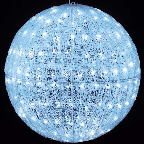 耐水80cm240球広角型LEDホワイトグロー立体ボール(常点灯/パワーコード、コネクター付き)