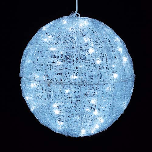 耐水45cm100球広角型LEDホワイトグロー立体ボール(常点灯/パワーコード、コネクター付き)