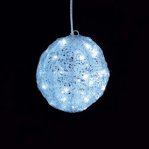 耐水20cm40球広角型LEDホワイトグロー立体ボール(常点灯/パワーコード、コネクター付き)