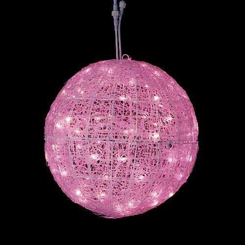 耐水45cm100球広角型LEDピンクグロー立体ボール(常点灯/パワーコード、コネクター付き)